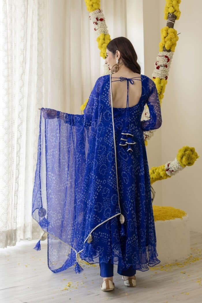 New Blue  Bandhej Suit Set - Image 8