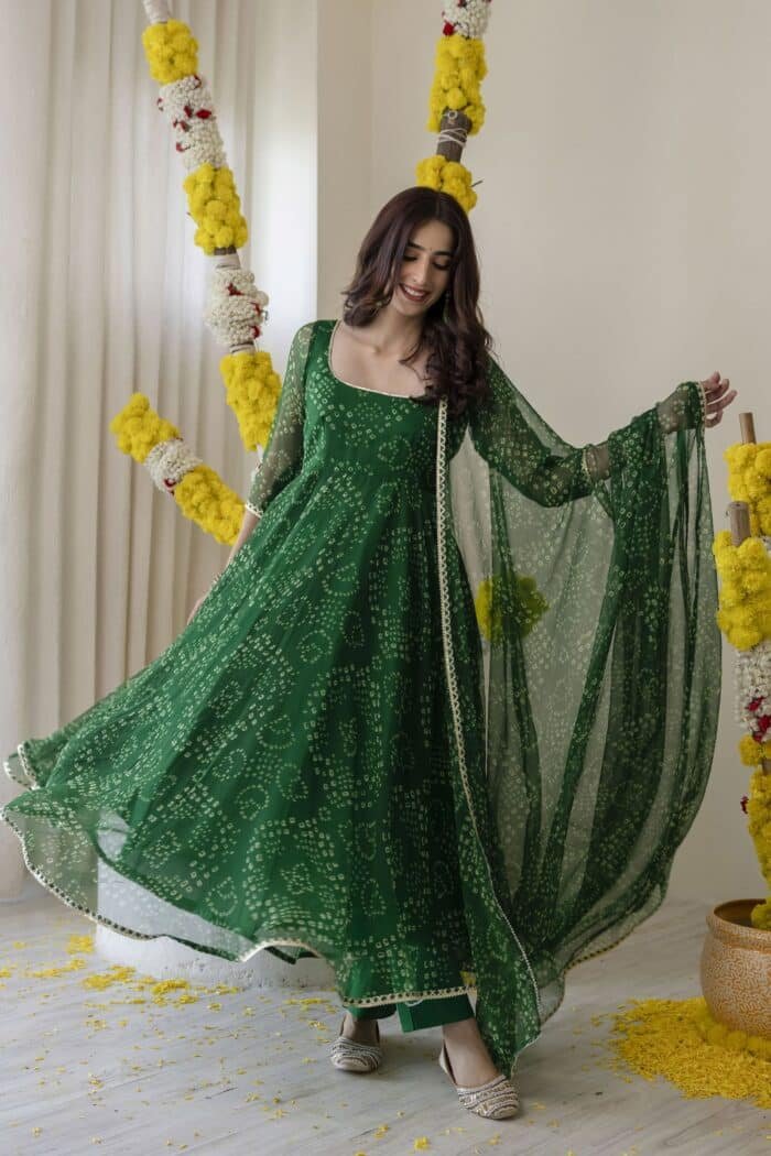 New Green Bandhej Suit Set - Image 4