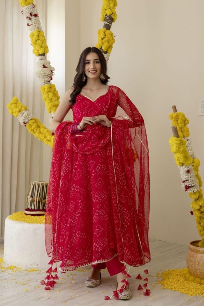 New Pink Bandhej Suit Set - Image 8