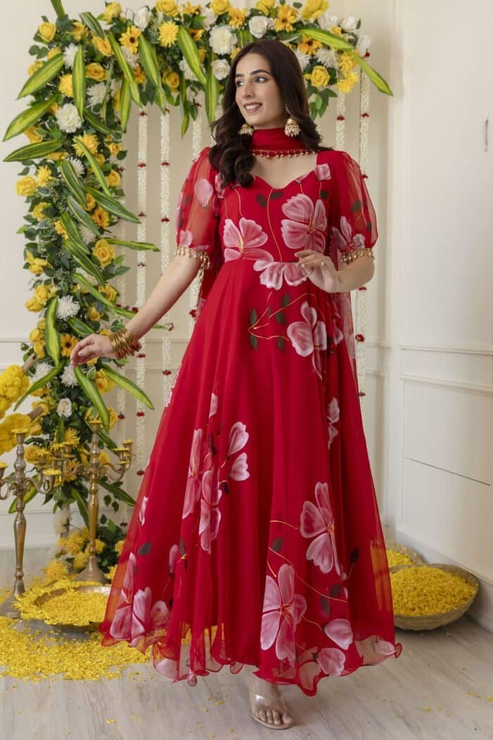 Red Handpainted Suit Set - Image 10