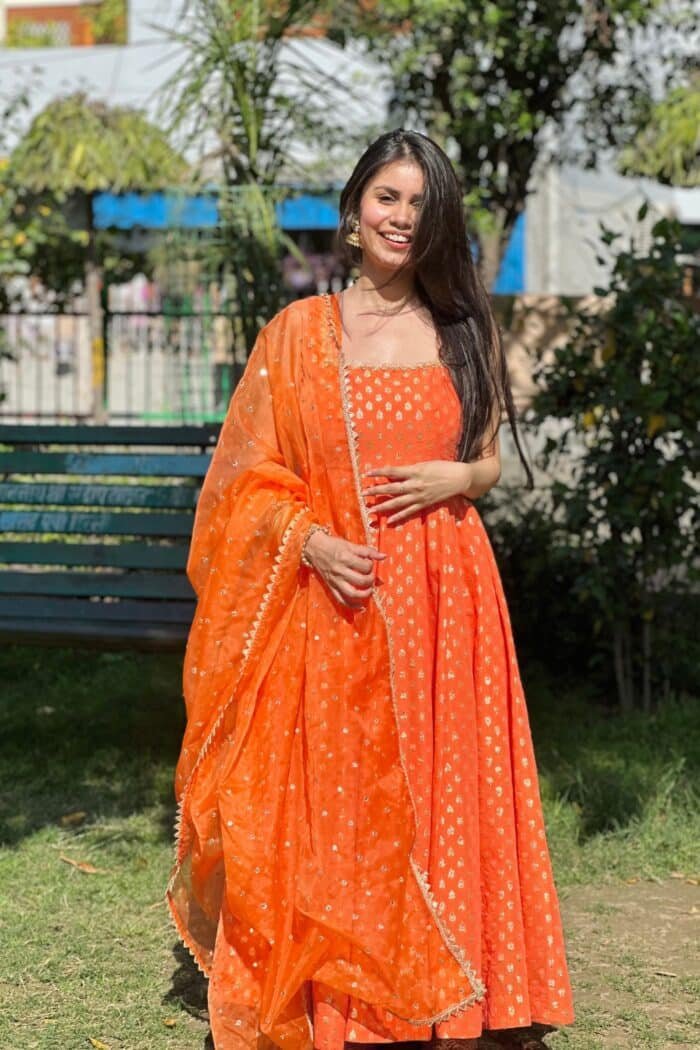 Orange Brocade Suit Set - Image 13