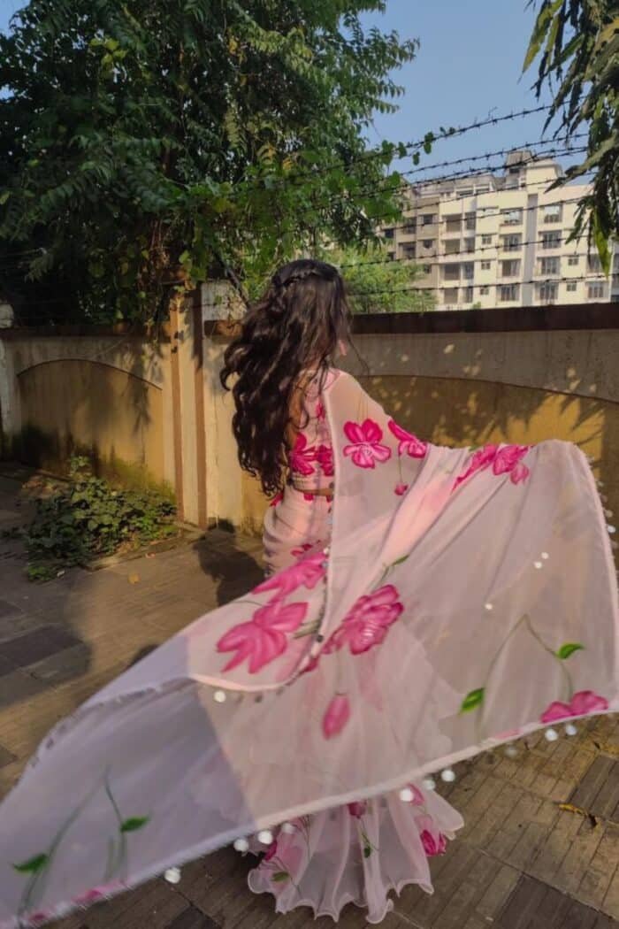Pink Pre-Draped Saree - Image 5