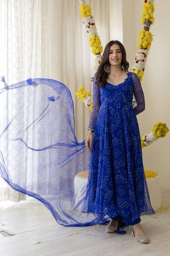 New Blue  Bandhej Suit Set - Image 9