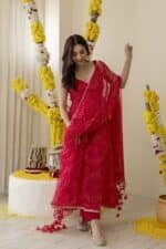 New Pink Bandhej Suit Set - Image 9