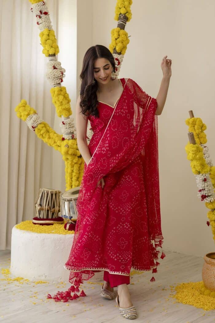 New Pink Bandhej Suit Set - Image 9