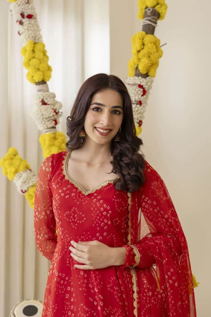 New Red Bandhej Suit Set - Image 2