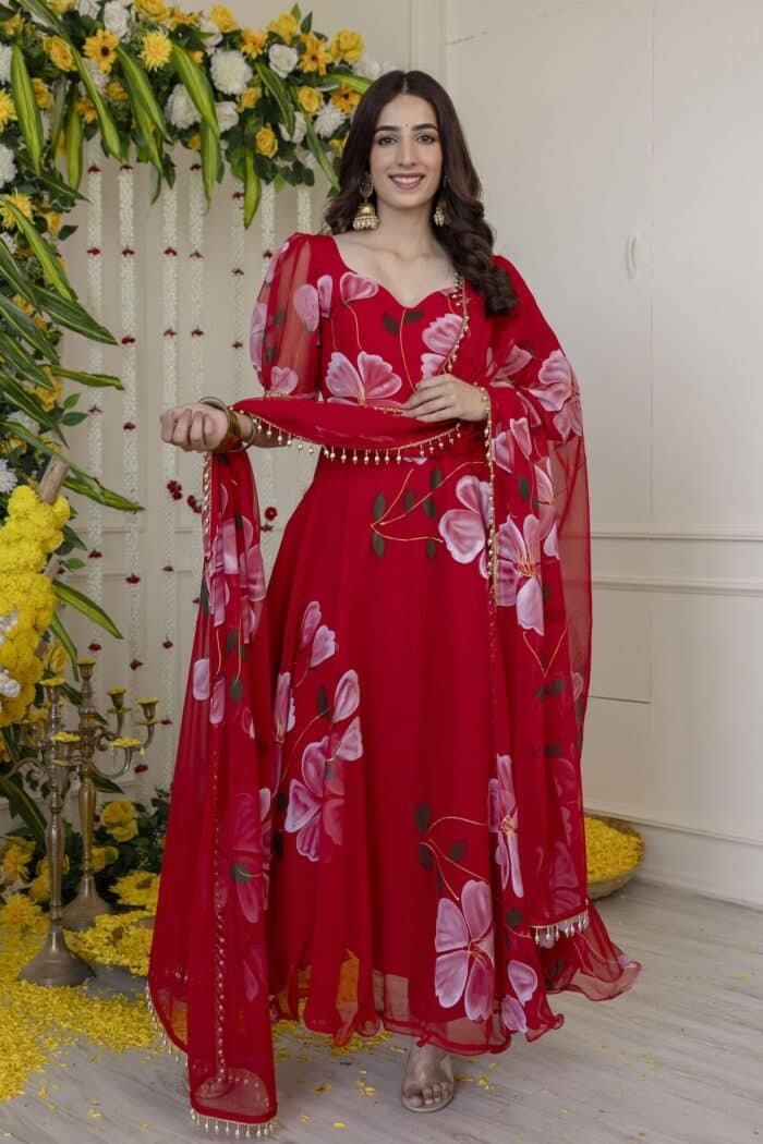 Red Handpainted Suit Set - Image 1