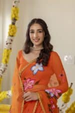 Vivid Orange Pre-Draped Saree - Image 5