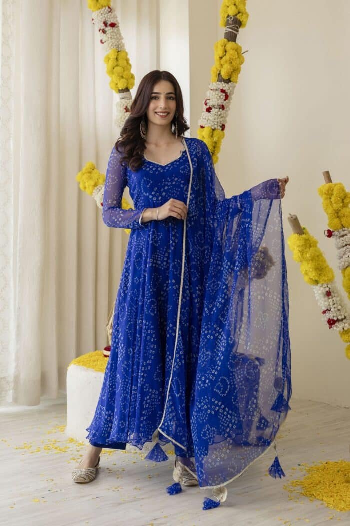New Blue  Bandhej Suit Set - Image 10
