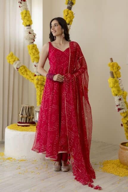 New Pink Bandhej Suit Set
