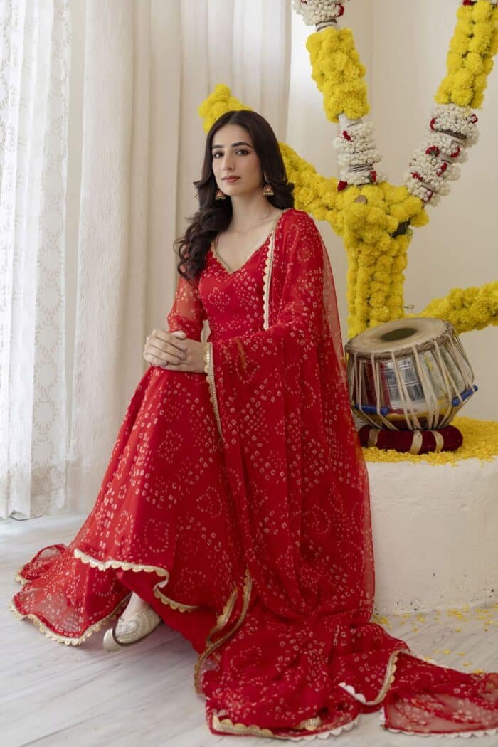 New Red Bandhej Suit Set - Image 6