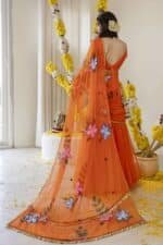 Vivid Orange Pre-Draped Saree - Image 6