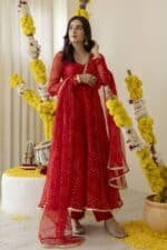New Red Bandhej Suit Set - Image 7