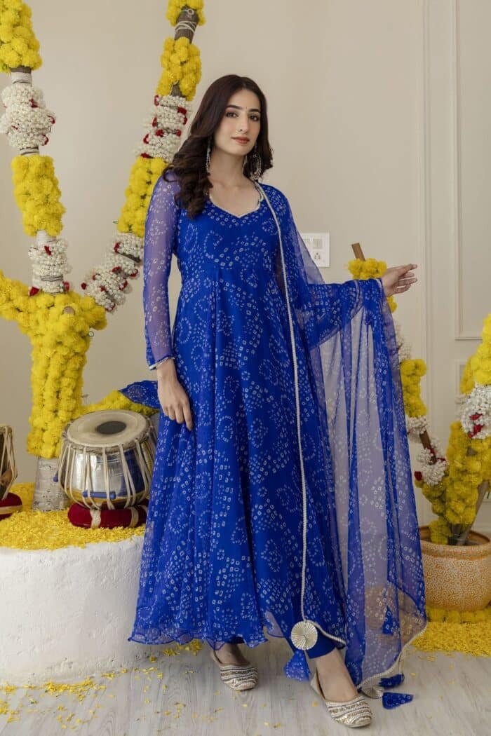 New Blue  Bandhej Suit Set - Image 3