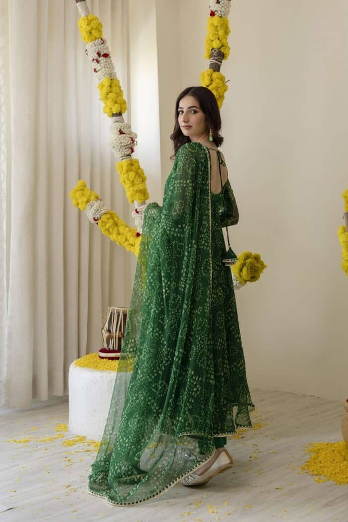 New Green Bandhej Suit Set - Image 7