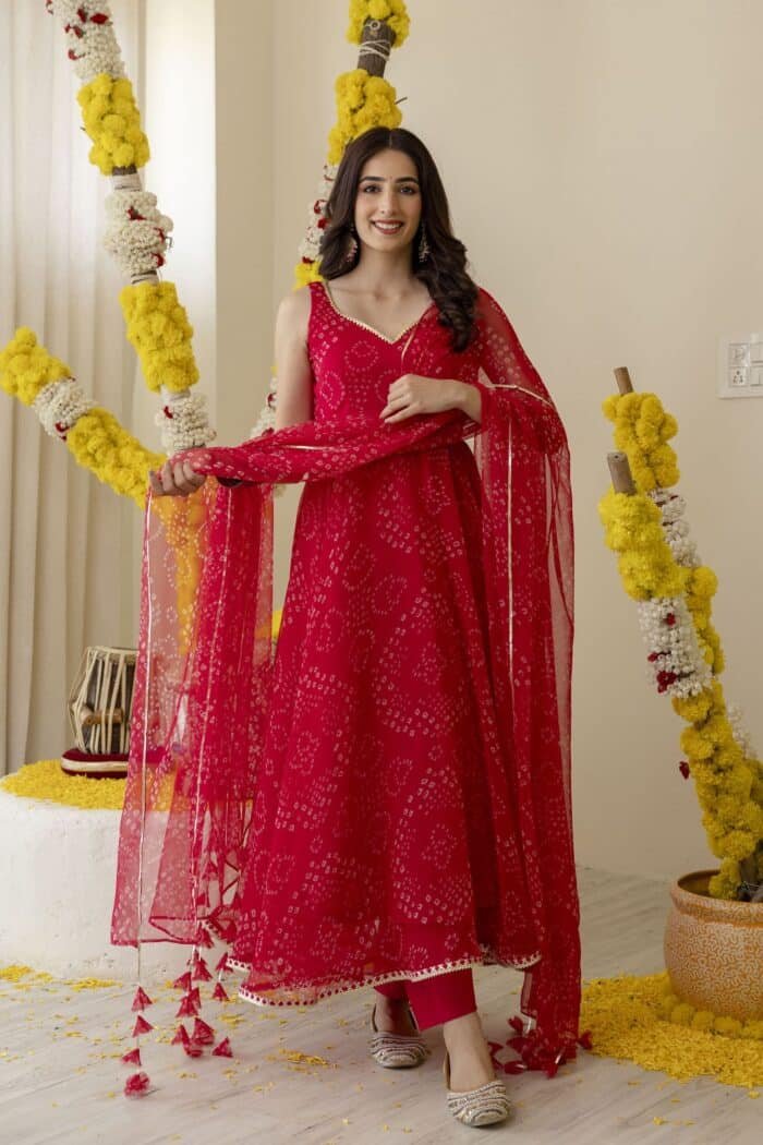 New Pink Bandhej Suit Set - Image 10