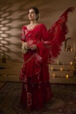 Red Pre-Draped Saree - Image 6