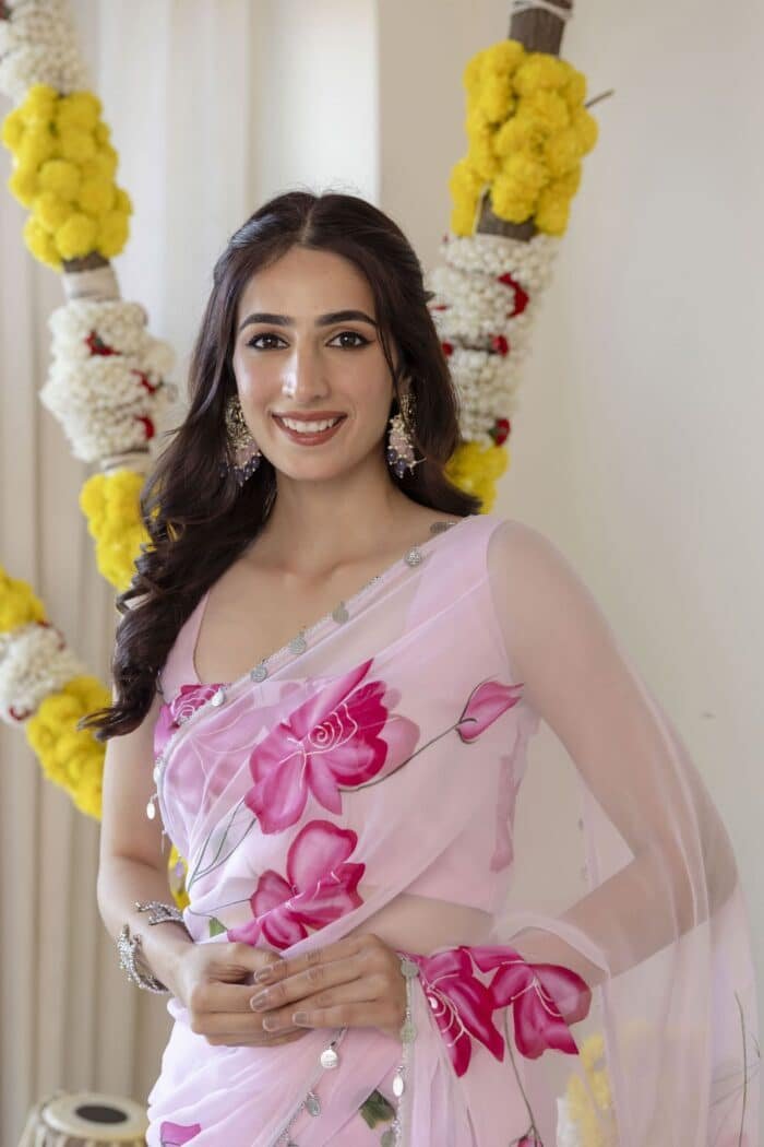 Pink Pre-Draped Saree - Image 4