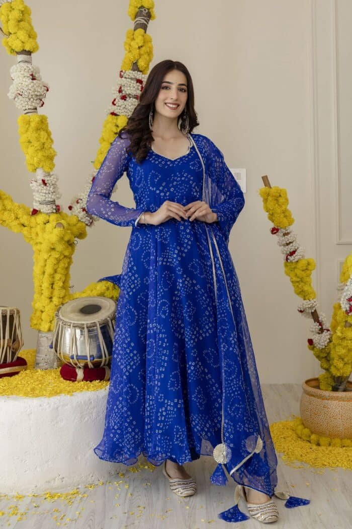New Blue  Bandhej Suit Set - Image 1