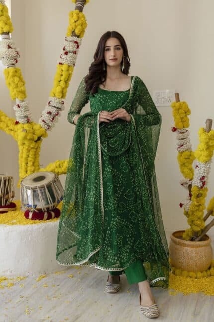 New Green Bandhej Suit Set