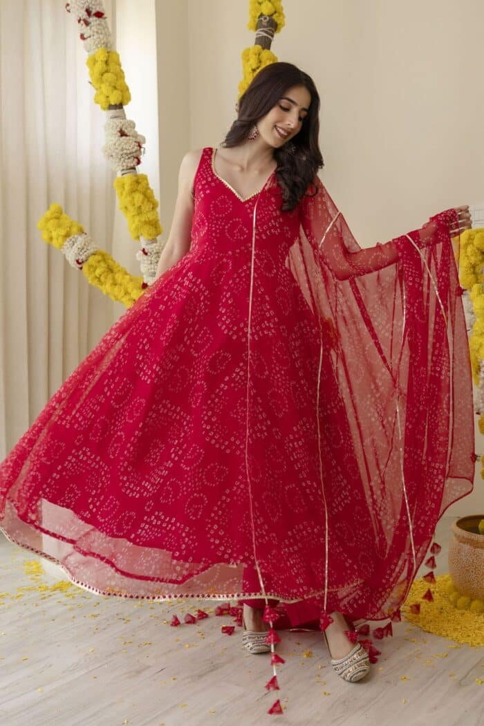 New Pink Bandhej Suit Set - Image 11
