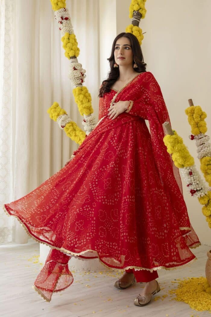 New Red Bandhej Suit Set - Image 8