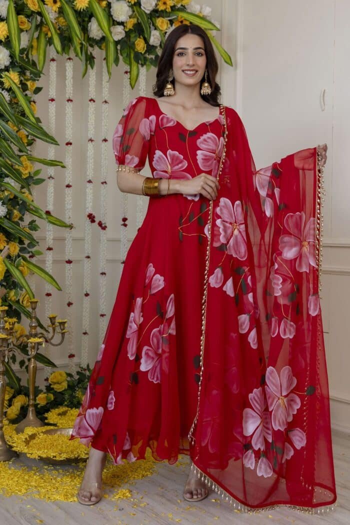 Red Handpainted Suit Set - Image 5