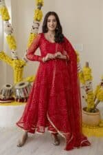 New Red Bandhej Suit Set - Image 9