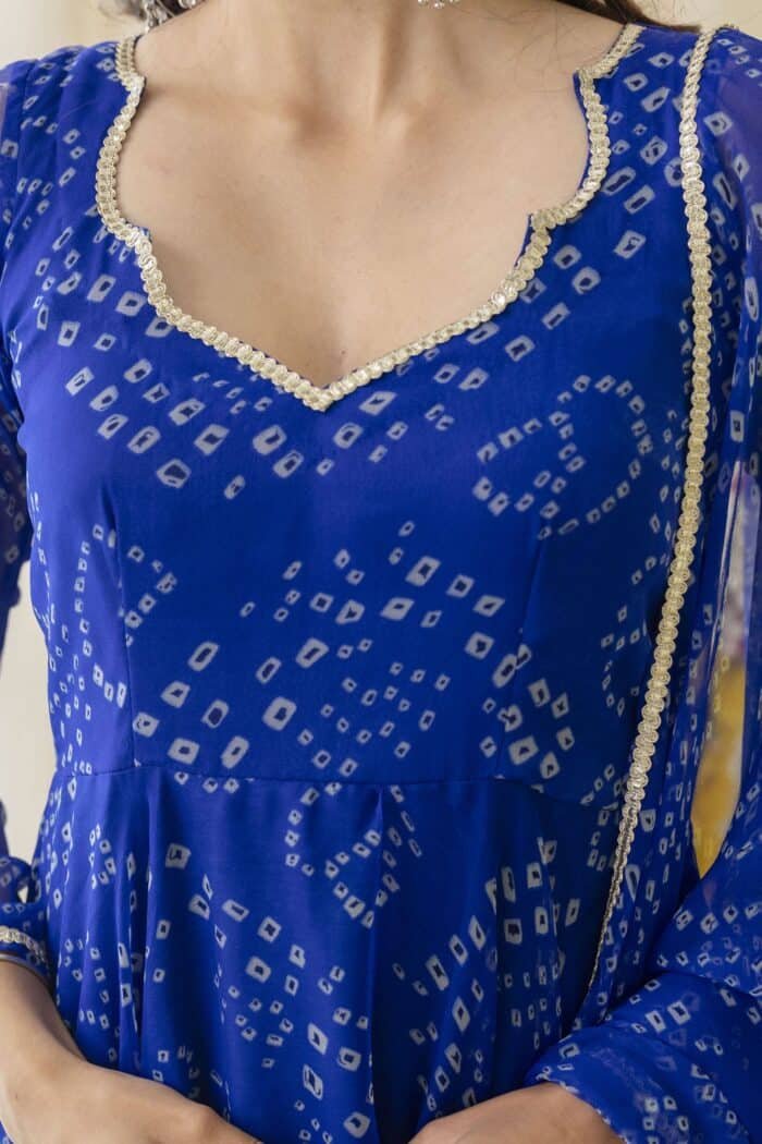 New Blue  Bandhej Suit Set - Image 4