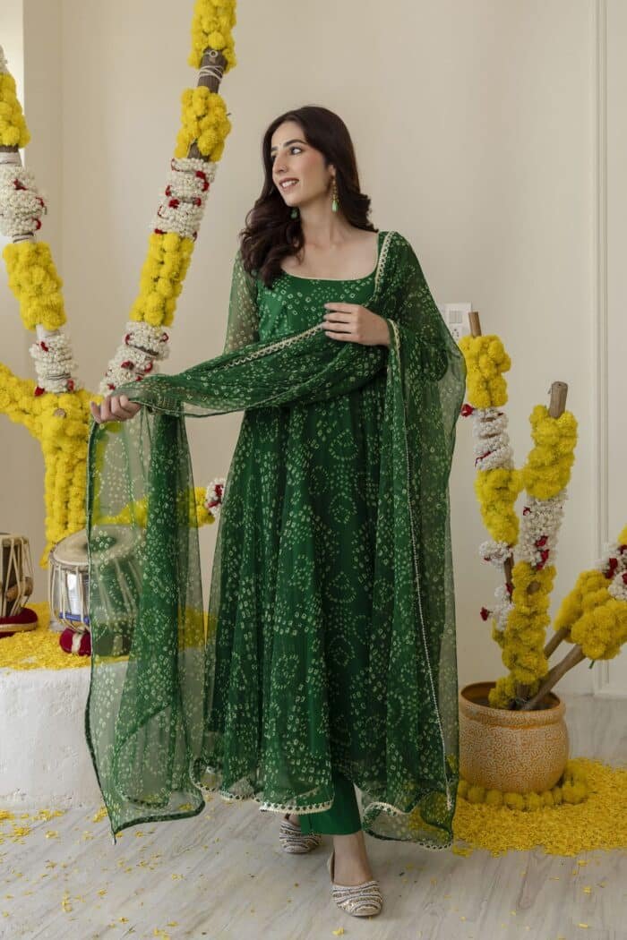 New Green Bandhej Suit Set - Image 8