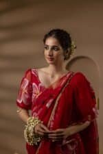 Red Pre-Draped Saree - Image 2