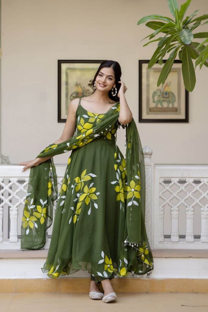 Olive Green Handpainted Suit Set - Image 3