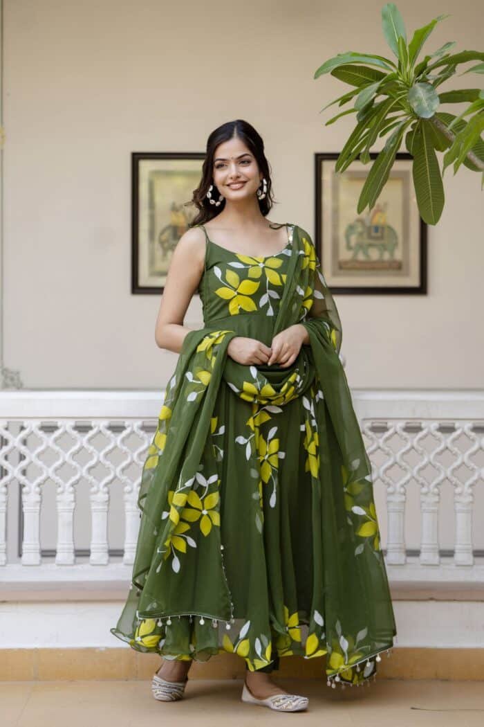 Olive Green Handpainted Suit Set - Image 4