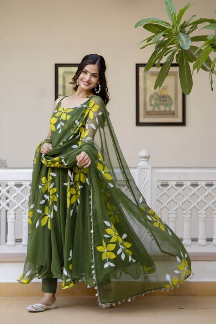 Olive Green Handpainted Suit Set - Image 5