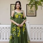Olive Green Handpainted Suit Set