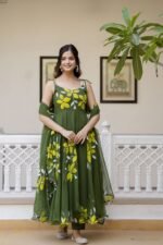 Olive Green Handpainted Suit Set