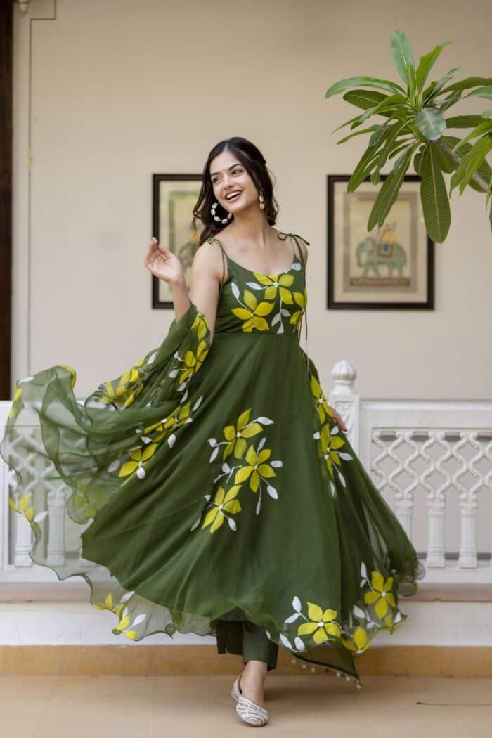 Olive Green Handpainted Suit Set - Image 6
