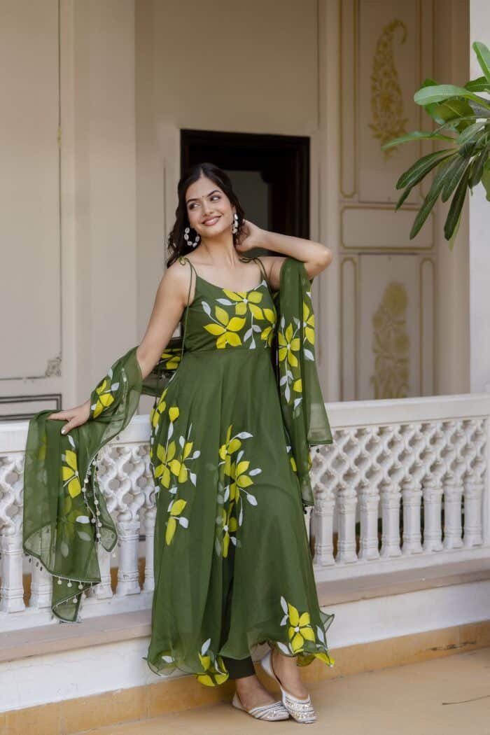 Olive Green Handpainted Suit Set - Image 8