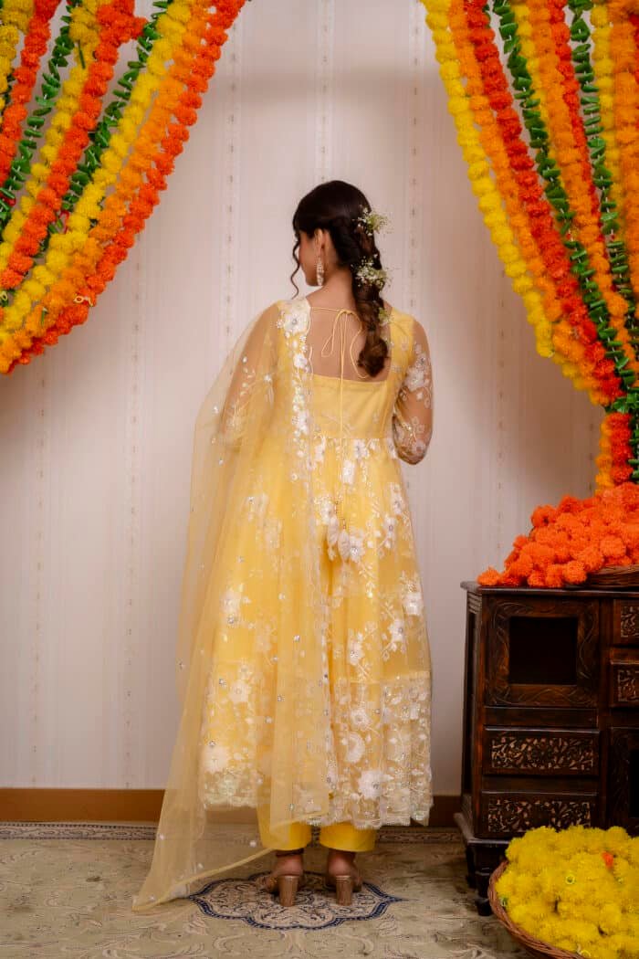 Yellow  Embroidered Suit Set - Image 4