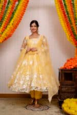 Yellow  Embroidered Suit Set