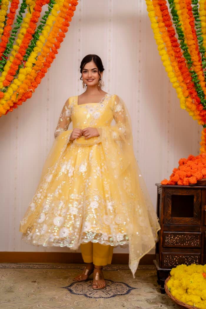 Yellow  Embroidered Suit Set - Image 1