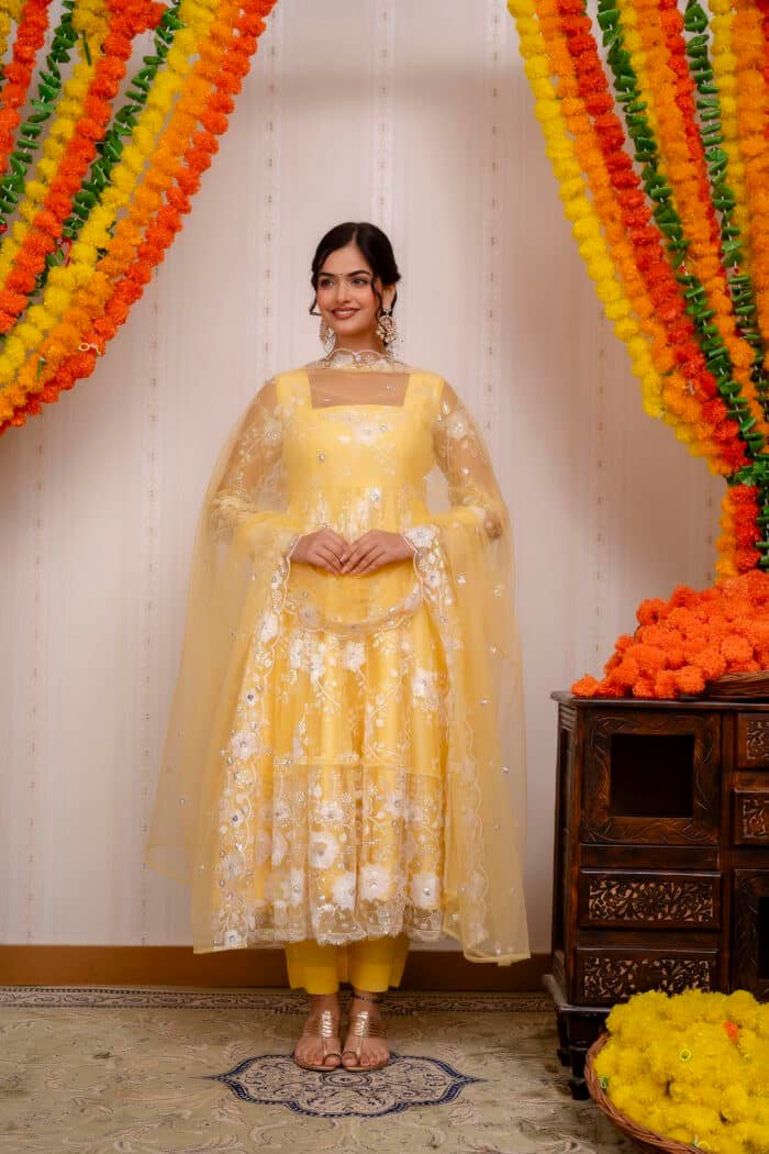 Yellow  Embroidered Suit Set - Image 6