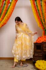 Yellow  Embroidered Suit Set - Image 3