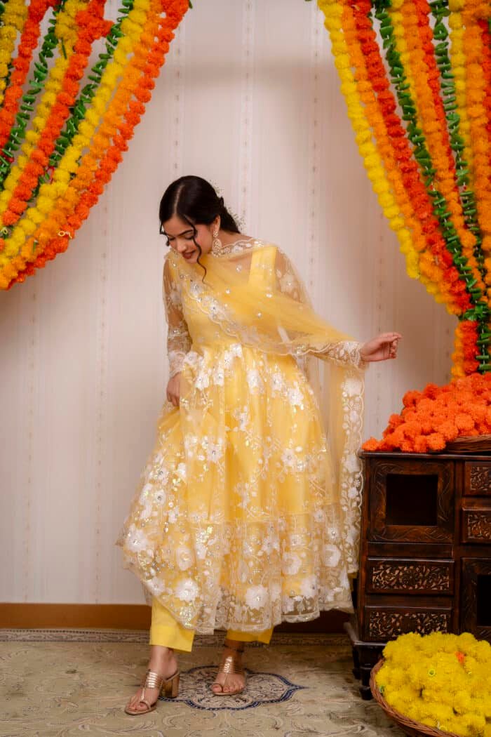 Yellow  Embroidered Suit Set - Image 3