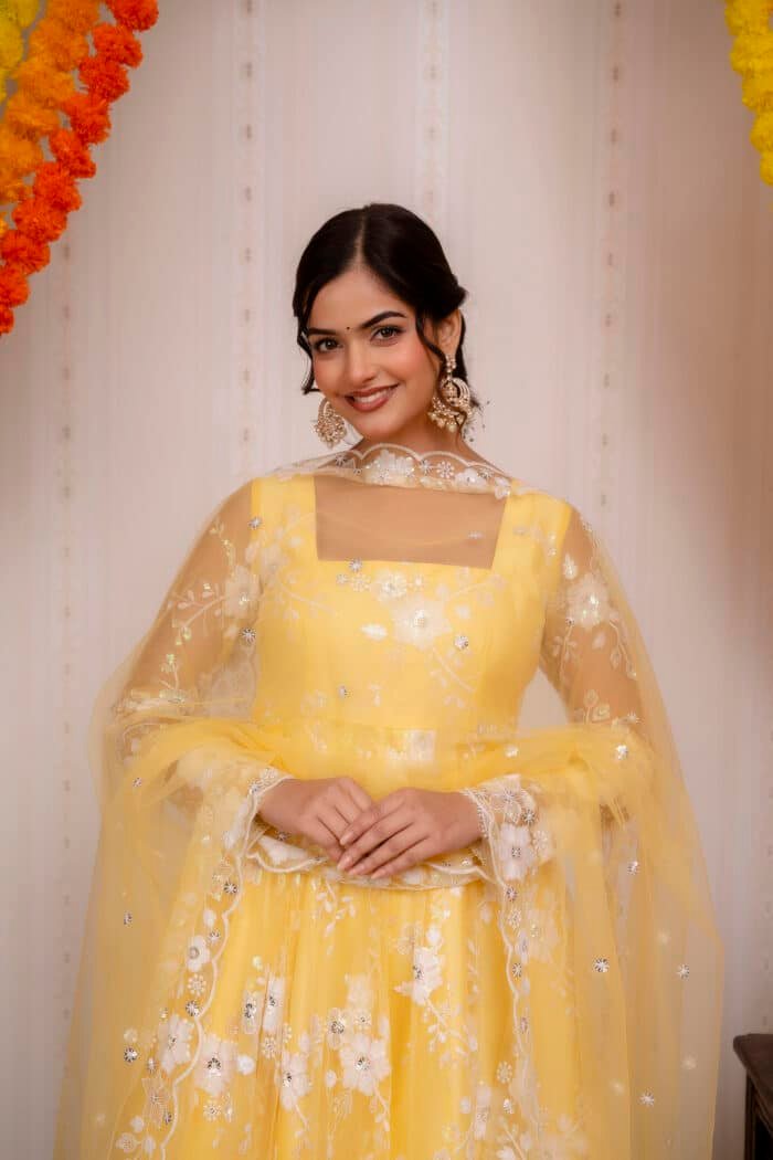 Yellow  Embroidered Suit Set - Image 2