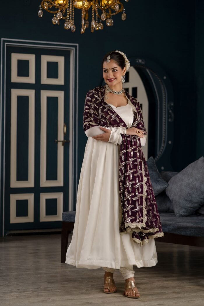 Purple dupatta suit set - Image 7