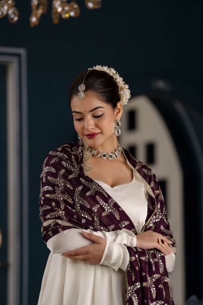 Purple dupatta suit set - Image 2