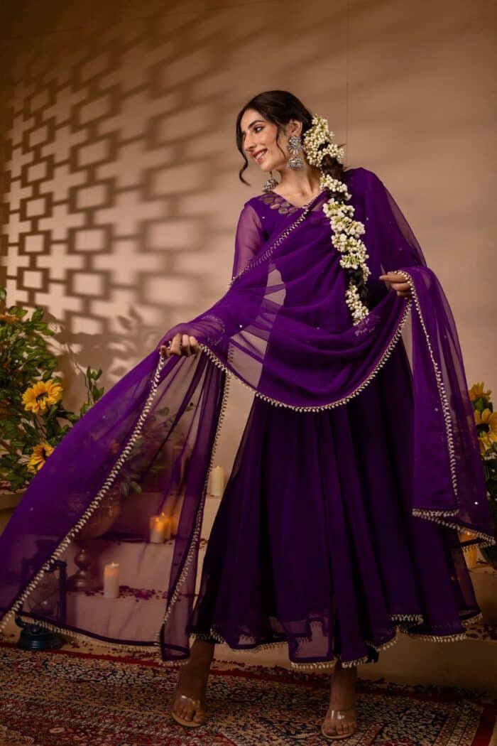 Purple Mirror Georgette Suit Set - Image 1