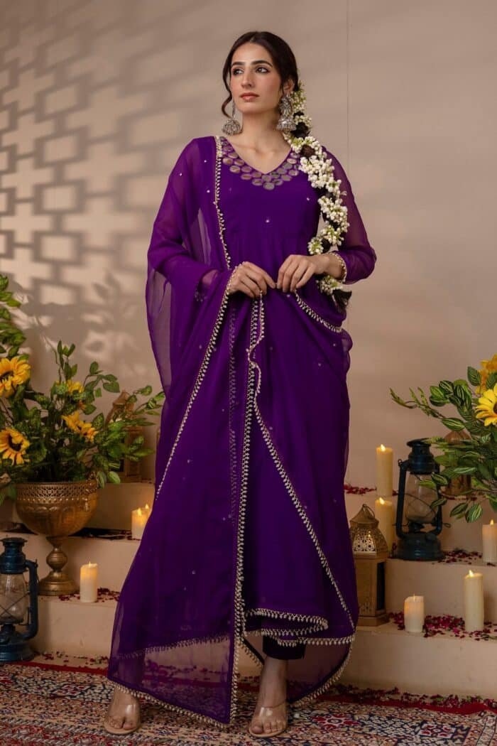Purple Mirror Georgette Suit Set - Image 4