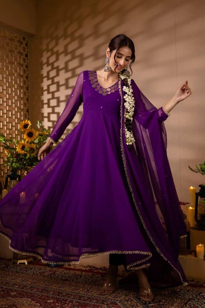 Purple Mirror Georgette Suit Set - Image 3